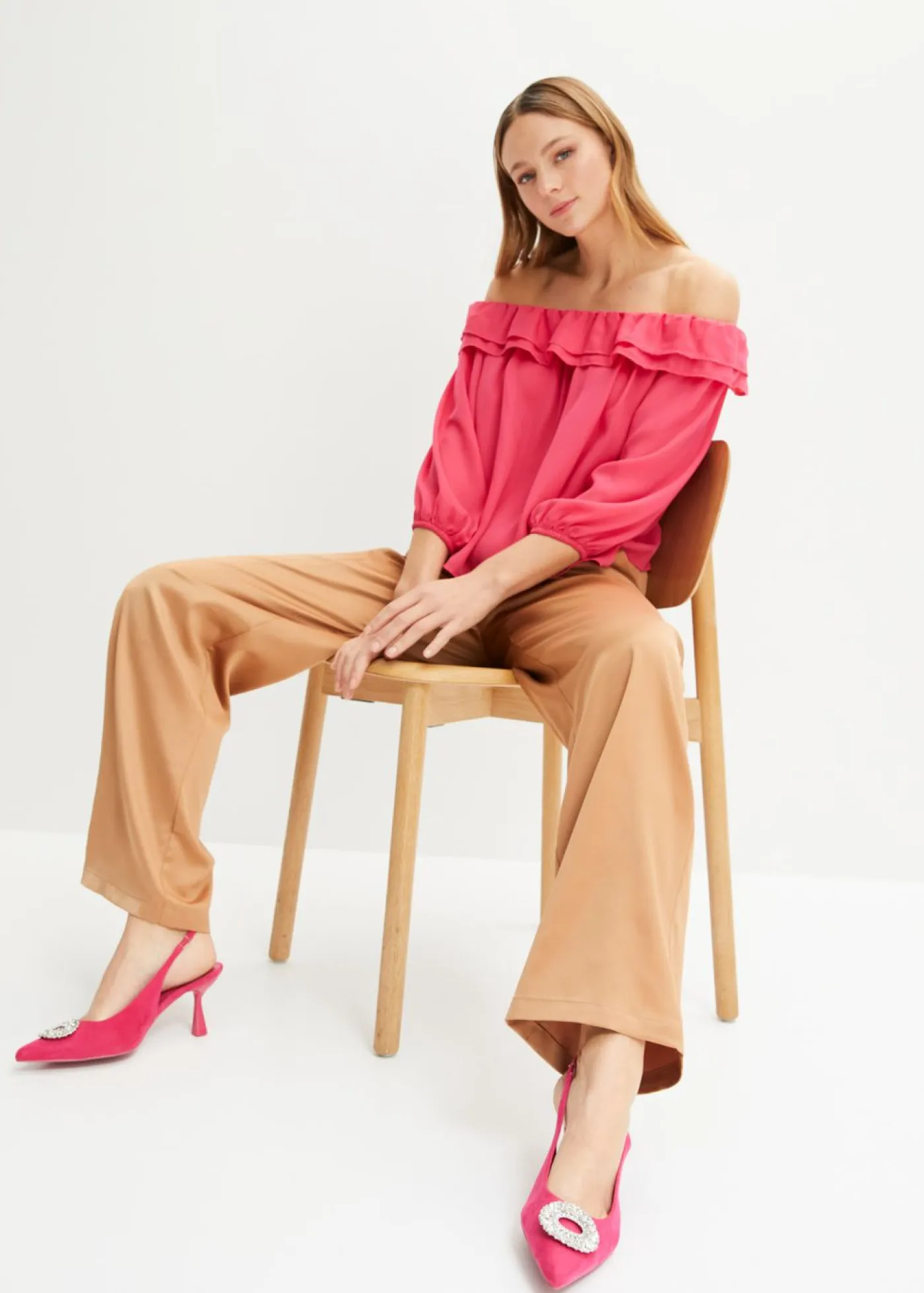 bonprix bonprix Camisas Y Blusas>Blusa con escote bañera Rosa oscuro