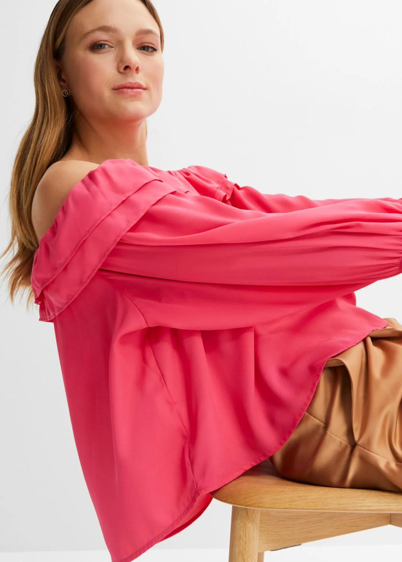 bonprix bonprix Camisas Y Blusas>Blusa con escote bañera Rosa oscuro