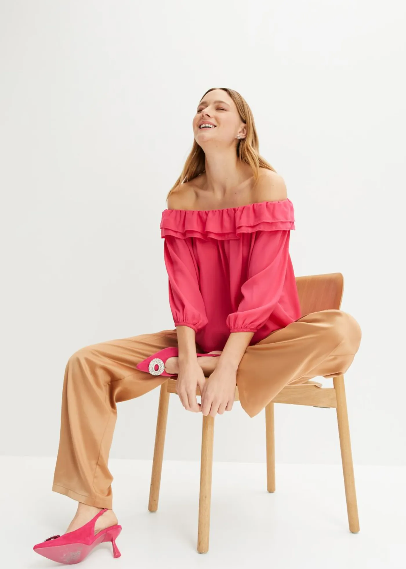 bonprix bonprix Camisas Y Blusas>Blusa con escote bañera Rosa oscuro