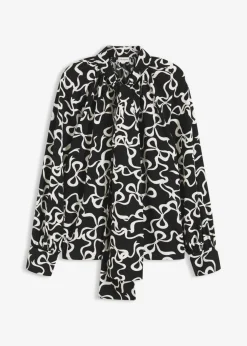 bonprix bonprix Camisas Y Blusas>Blusa con lazo Negro-blanco estampado