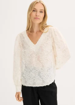 bonprix bonprix Camisas Y Blusas>Blusa con patrón de flores estructurado Crema
