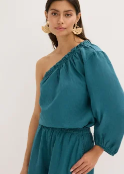 bonprix bonprix Camisas Y Blusas>Blusa con un hombro al descubierto y contenido de lino verde pimiento