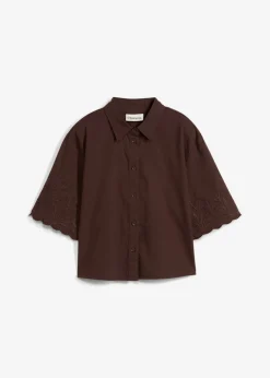bonprix bonprix Premium|Camisas Y Blusas>Blusa corta con contenido de seda Marrón oscuro