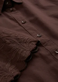 bonprix bonprix Premium|Camisas Y Blusas>Blusa corta con contenido de seda Marrón oscuro