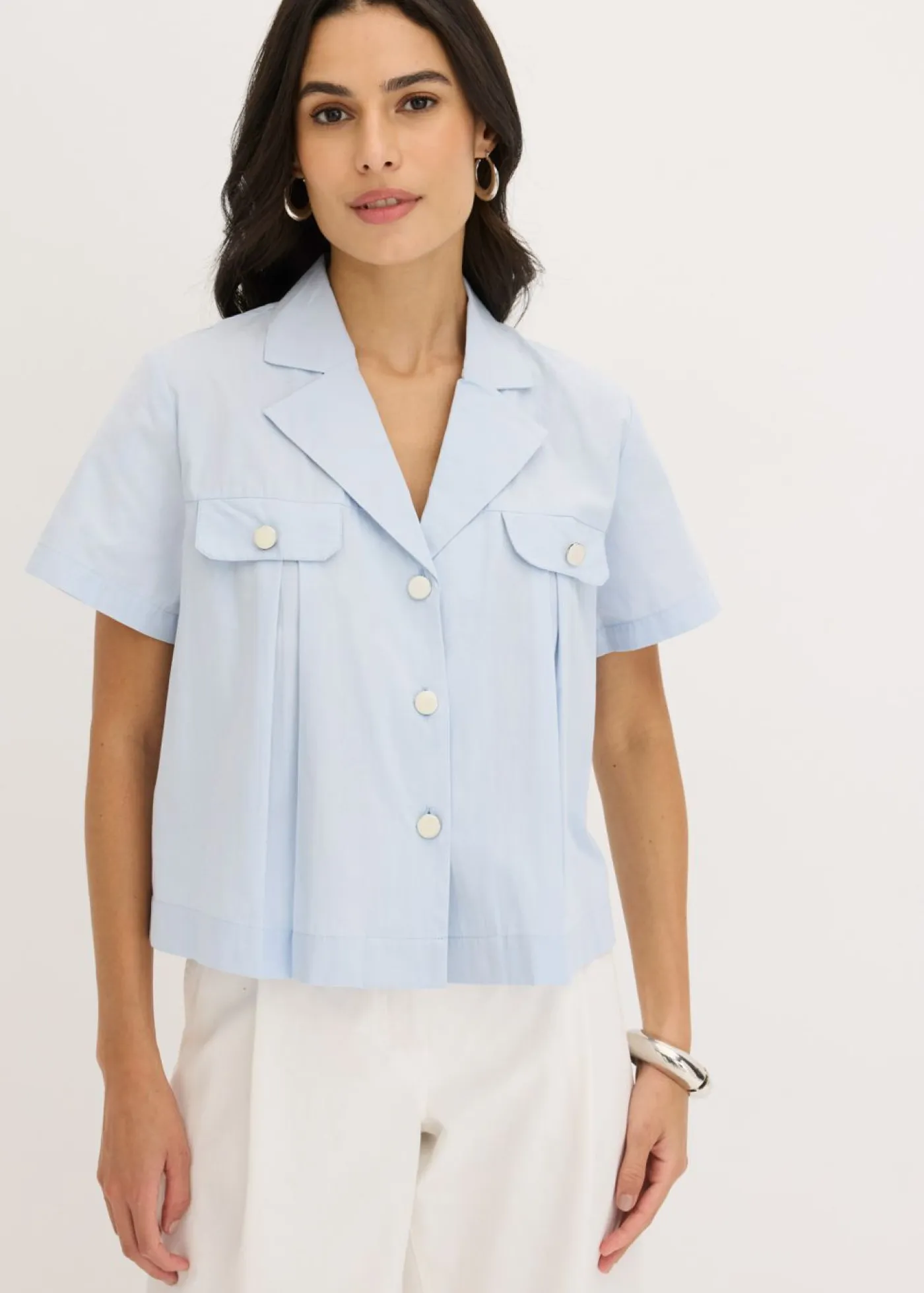 Mujer bonprix bonprix Blusa corta de popelín de algodón con manga corta