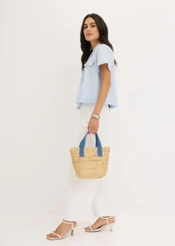 Mujer bonprix bonprix Blusa corta de popelín de algodón con manga corta