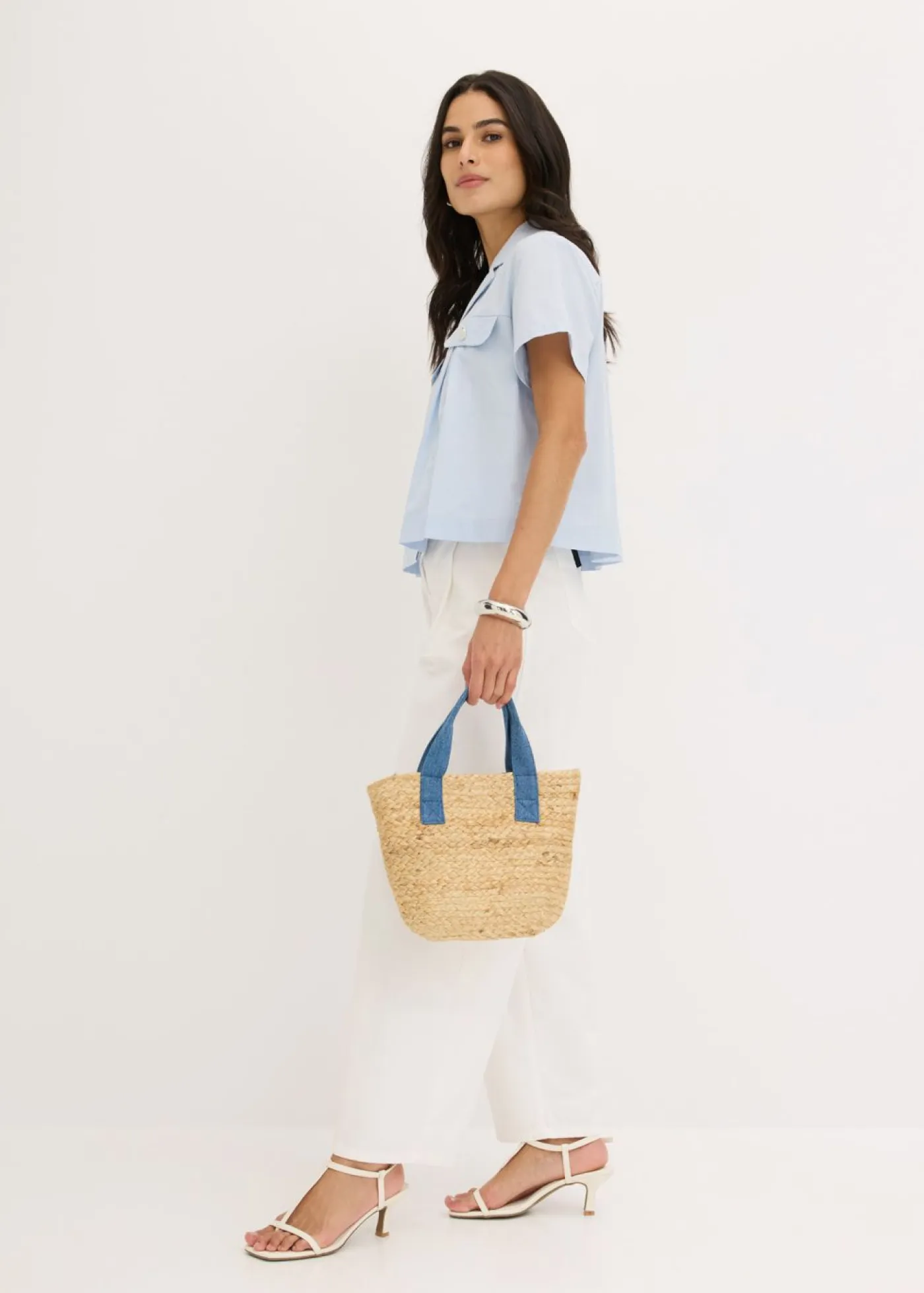 Mujer bonprix bonprix Blusa corta de popelín de algodón con manga corta