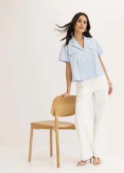 Mujer bonprix bonprix Blusa corta de popelín de algodón con manga corta