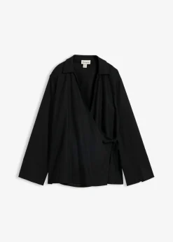 Mujer bonprix bonprix Blusa cruzada de mezcla de lino