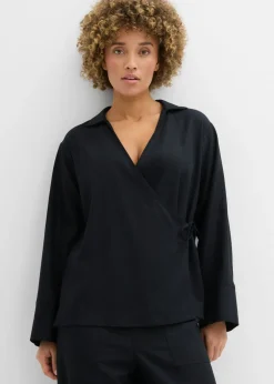 Mujer bonprix bonprix Blusa cruzada de mezcla de lino