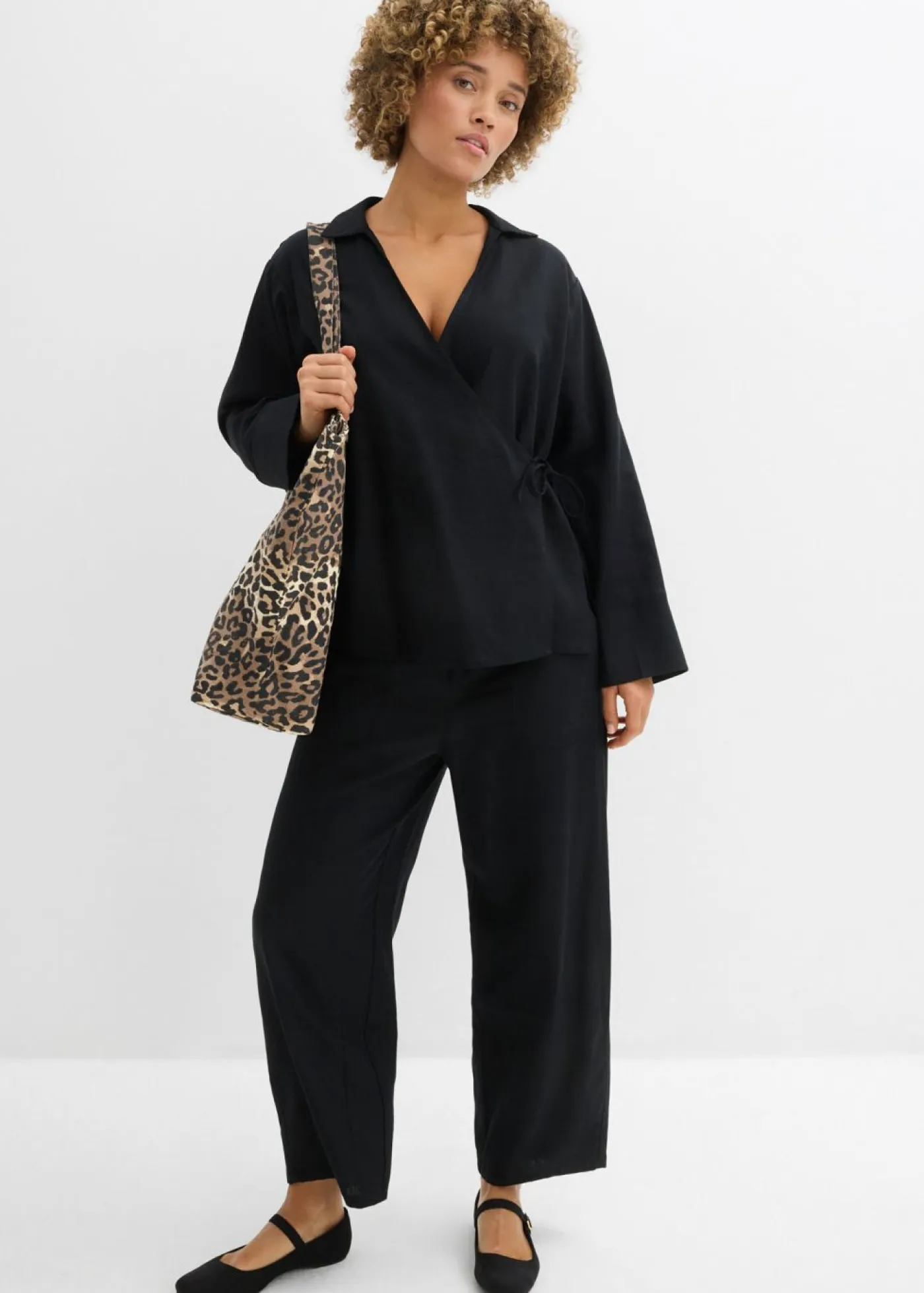 Mujer bonprix bonprix Blusa cruzada de mezcla de lino