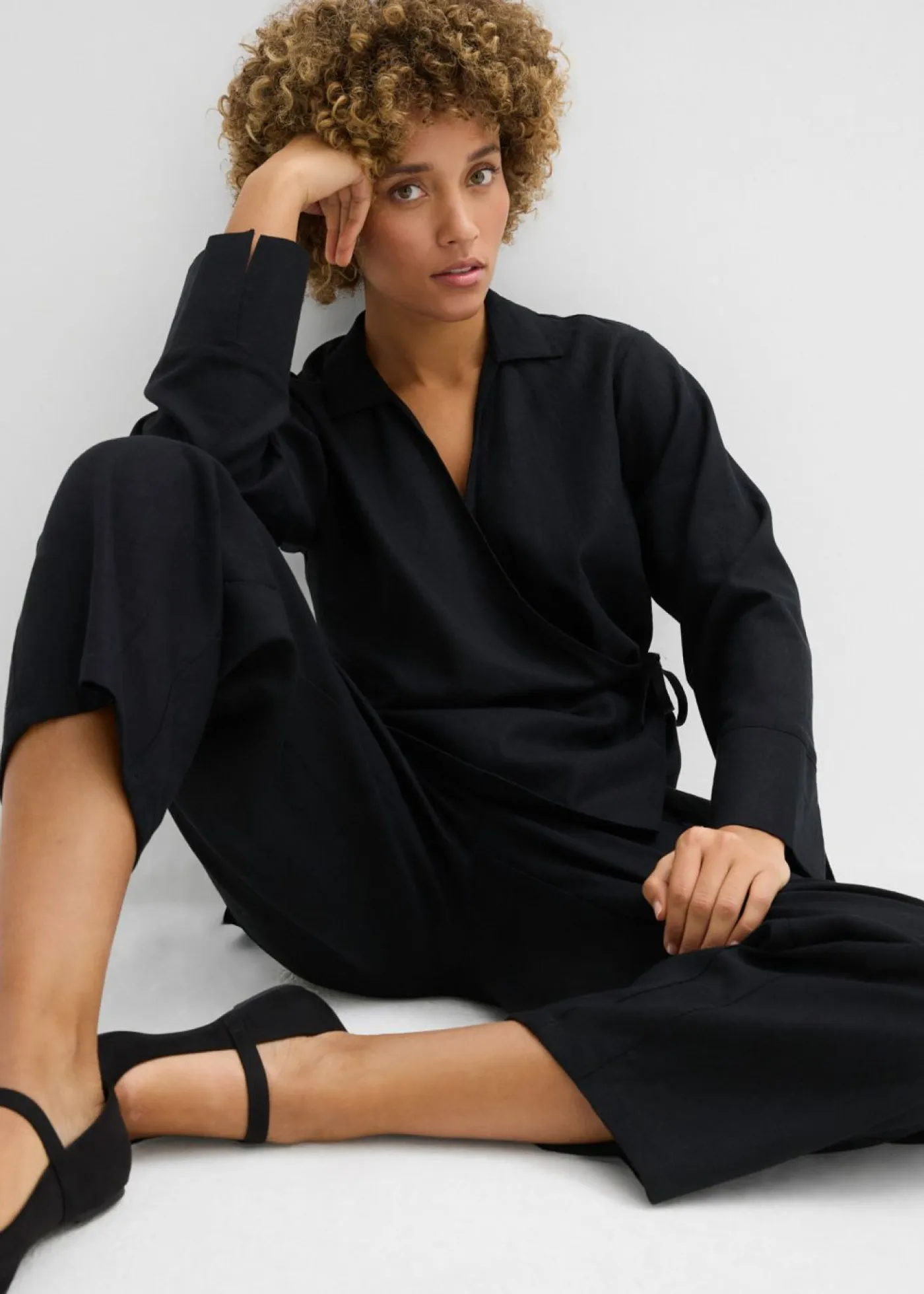 Mujer bonprix bonprix Blusa cruzada de mezcla de lino