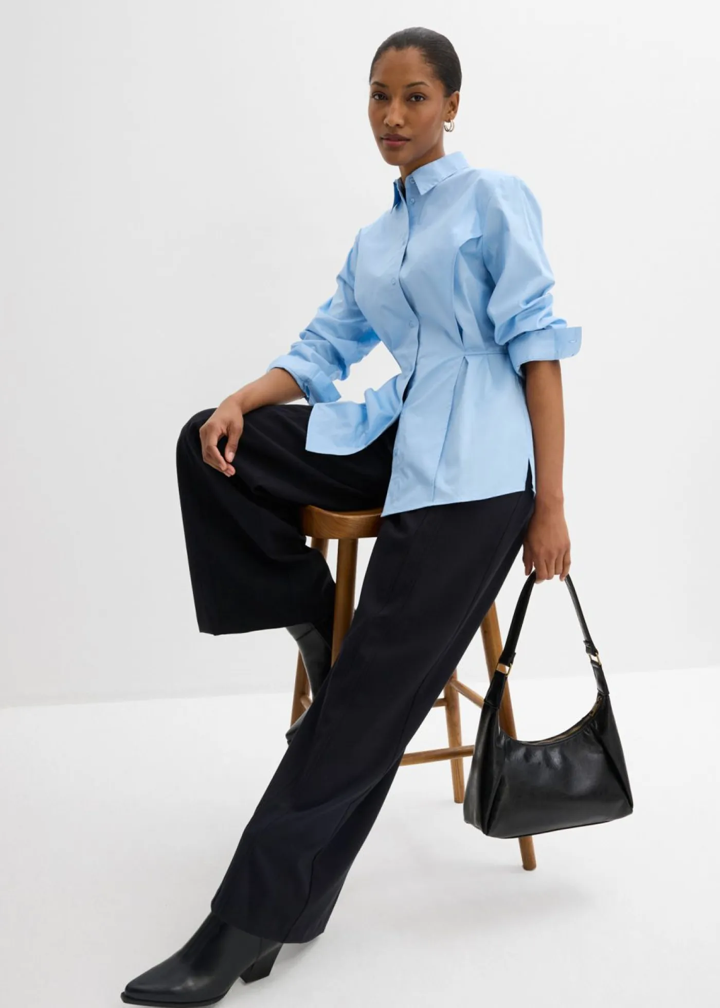 bonprix bonprix Esenciales|Camisas Y Blusas>Blusa de algodón con detalle de lazo Azul claro