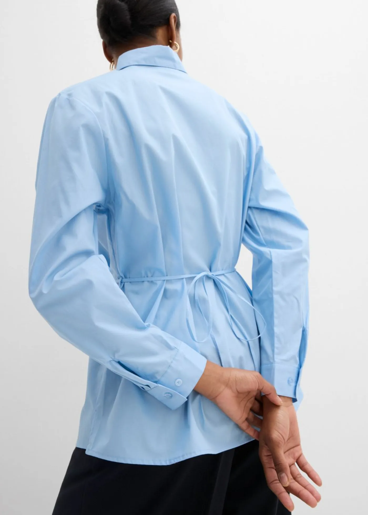 bonprix bonprix Esenciales|Camisas Y Blusas>Blusa de algodón con detalle de lazo Azul claro