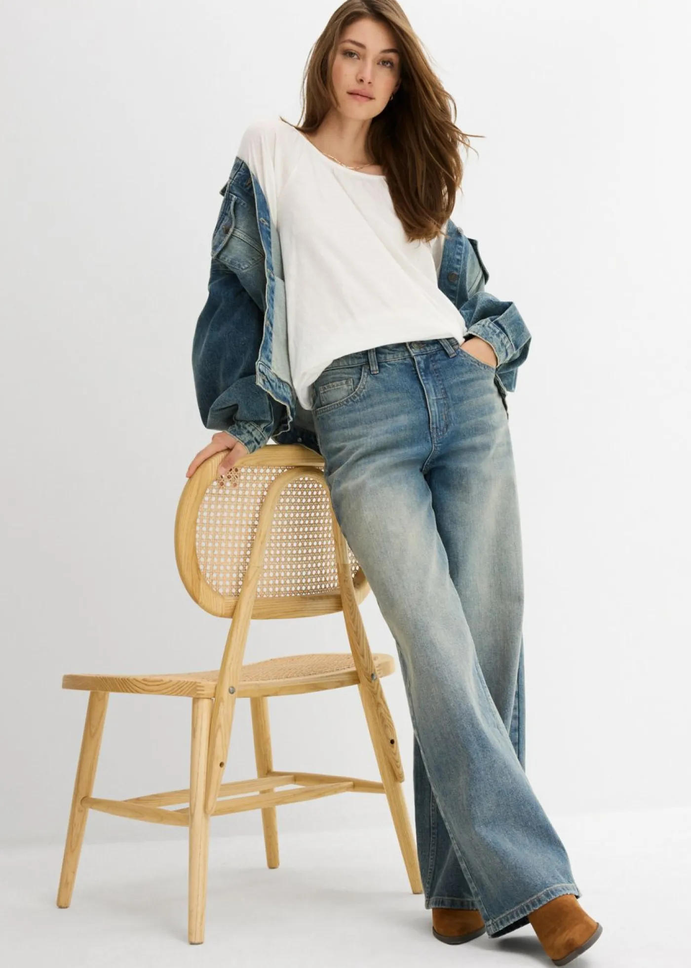 bonprix bonprix Camisetas>Blusa de algodón orgánico puro Blanco lana