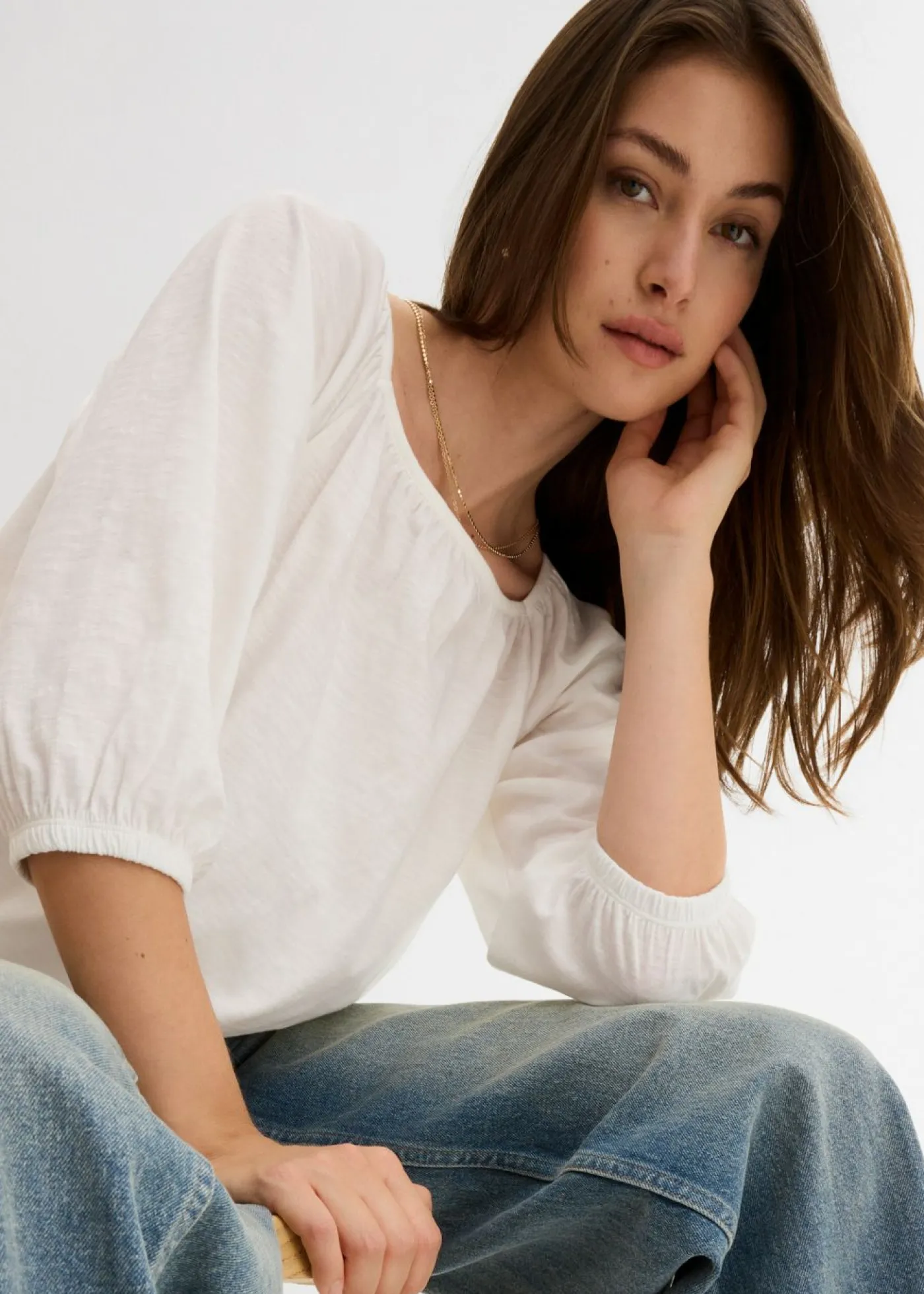 bonprix bonprix Camisetas>Blusa de algodón orgánico puro Blanco lana