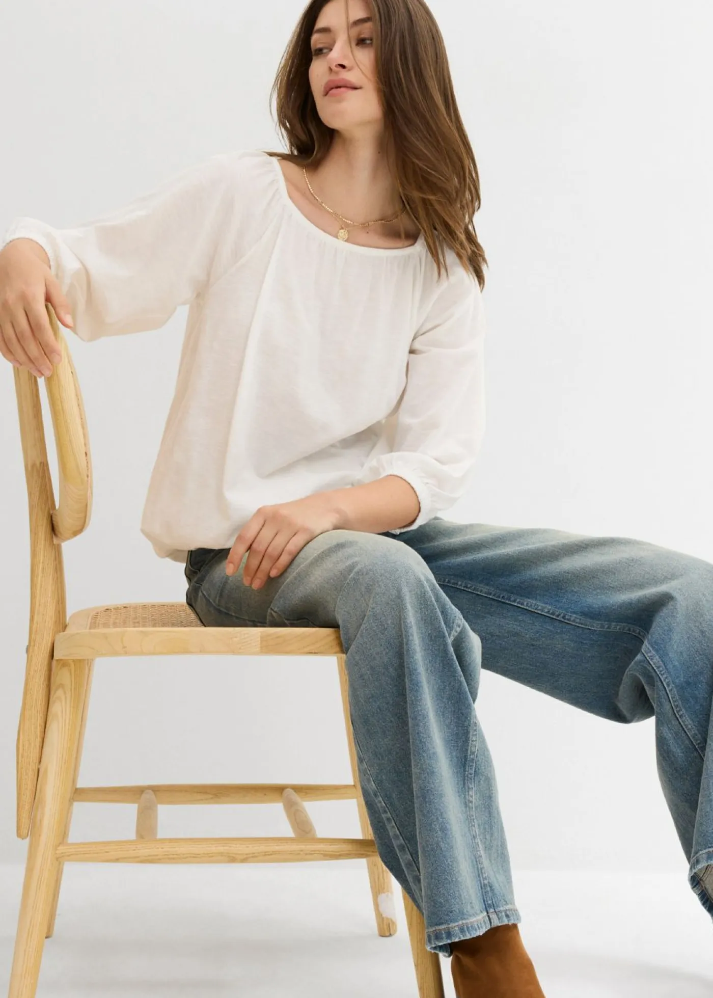 bonprix bonprix Camisetas>Blusa de algodón orgánico puro Blanco lana