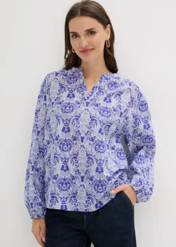 bonprix bonprix Camisas Y Blusas>Blusa de algodón puro azul azafata-blanco lana