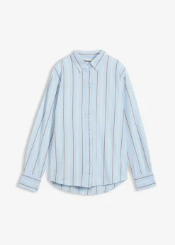 bonprix bonprix Esenciales|Camisas Y Blusas>Blusa de algodón puro azul pálido-blanco lana-marrón castaño-arena claro rayas verticales