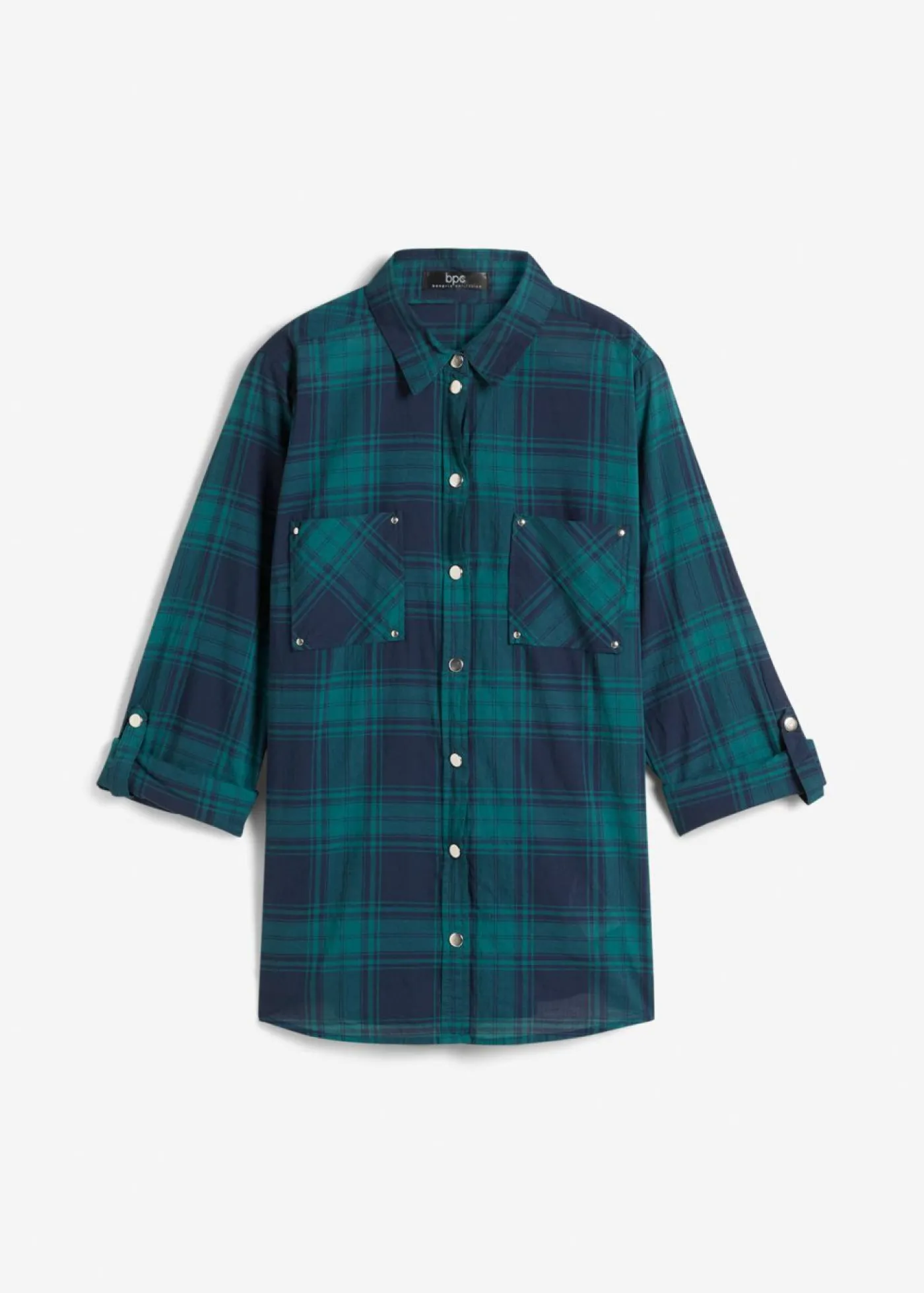 bonprix bonprix Camisas Y Blusas>Blusa de cuadros de algodón puro verde azulado / azul marino a cuadros
