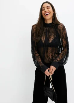 Mujer bonprix bonprix Blusa de encaje con ligeras transparencias