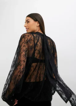 Mujer bonprix bonprix Blusa de encaje con ligeras transparencias