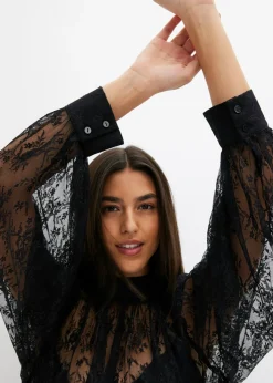 Mujer bonprix bonprix Blusa de encaje con ligeras transparencias