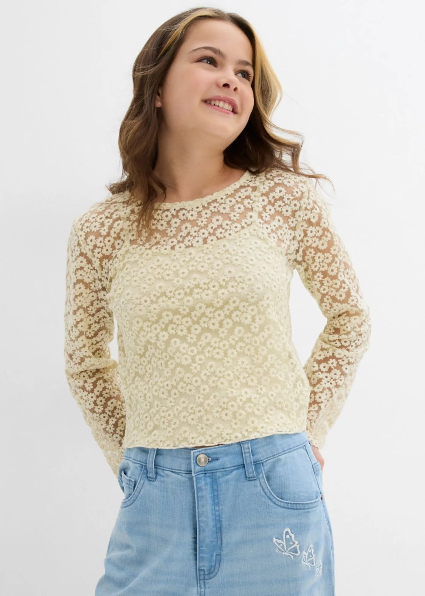 Niños bonprix bonprix Blusa de encaje con top de punto (2 piezas)