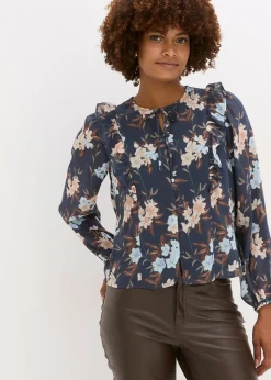 bonprix bonprix Camisas Y Blusas>Blusa de gasa azul oscuro-azul hielo