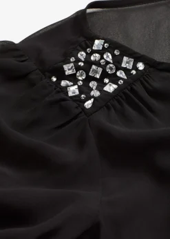 bonprix bonprix Camisas Y Blusas|Ropa Elegante>Blusa de gasa con adornos de piedras brillantes Negro