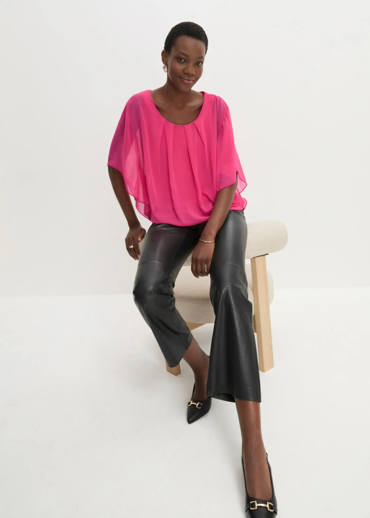 bonprix bonprix Camisas Y Blusas|Novedades>Blusa de gasa con camiseta interior Rosa oscuro