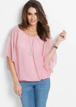 bonprix bonprix Camisas Y Blusas|Novedades>Blusa de gasa con camiseta interior Rosa empolvado