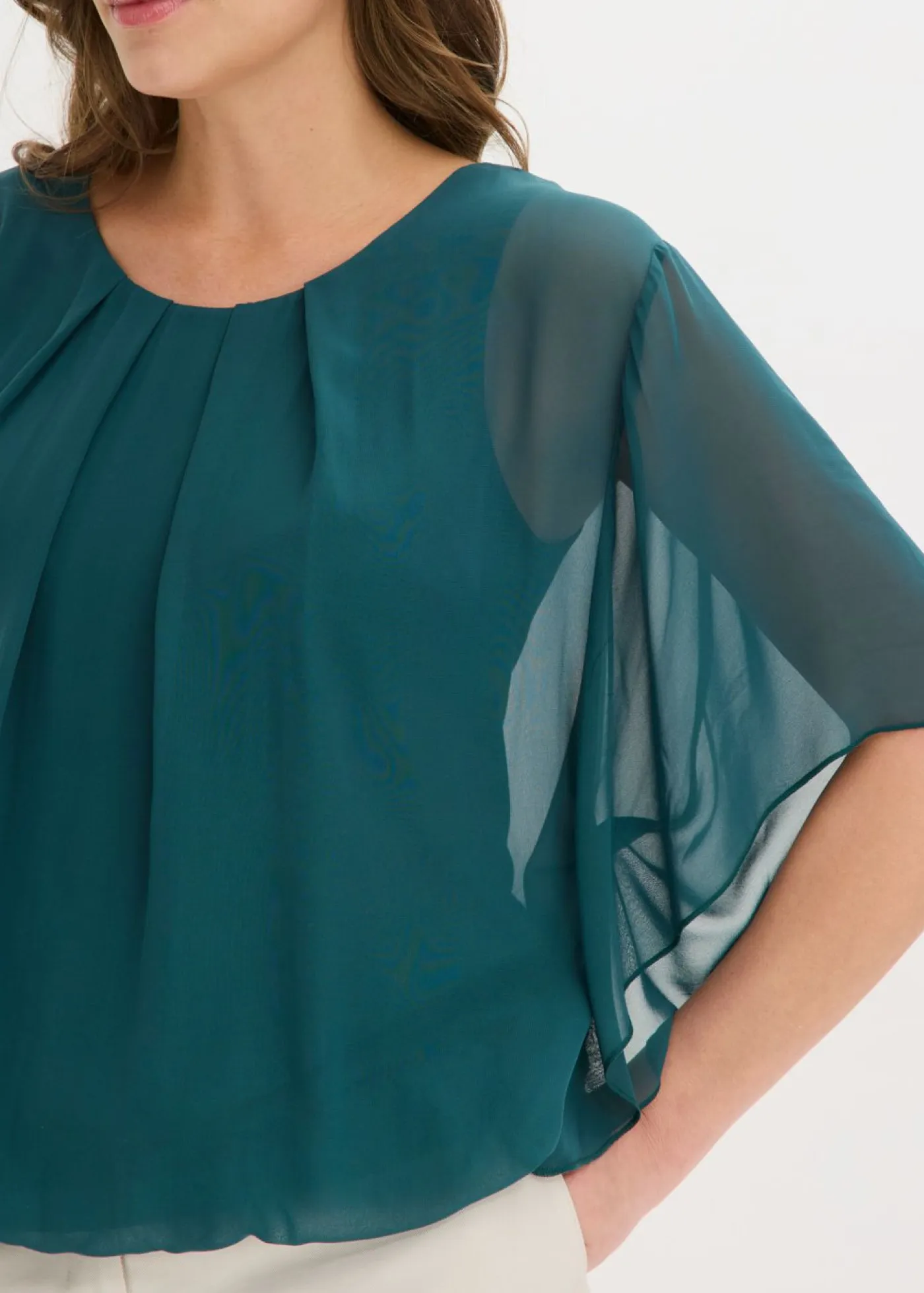 bonprix bonprix Camisas Y Blusas|Novedades>Blusa de gasa con camiseta interior Verde intenso