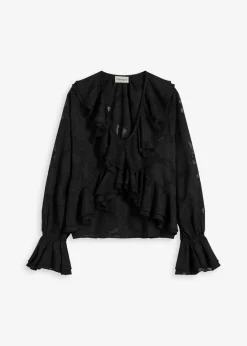 bonprix bonprix Camisas Y Blusas>Blusa de gasa con ligeras transparencias Negro