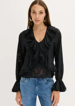 bonprix bonprix Camisas Y Blusas>Blusa de gasa con ligeras transparencias Negro
