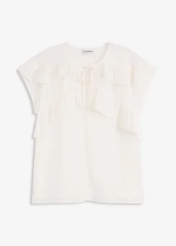 bonprix bonprix Camisas Y Blusas>Blusa de gasa con volantes Blanco lana