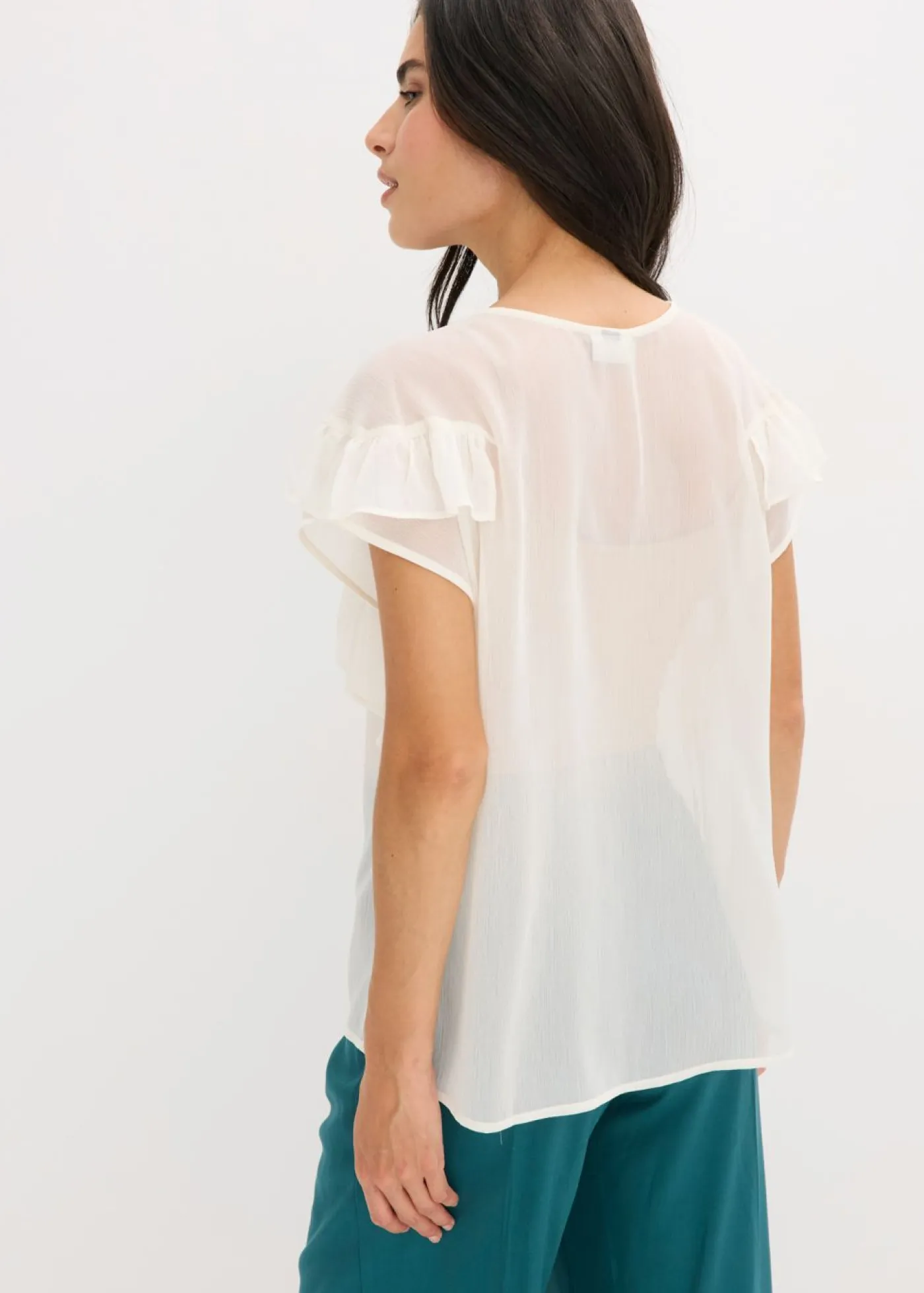 bonprix bonprix Camisas Y Blusas>Blusa de gasa con volantes Blanco lana