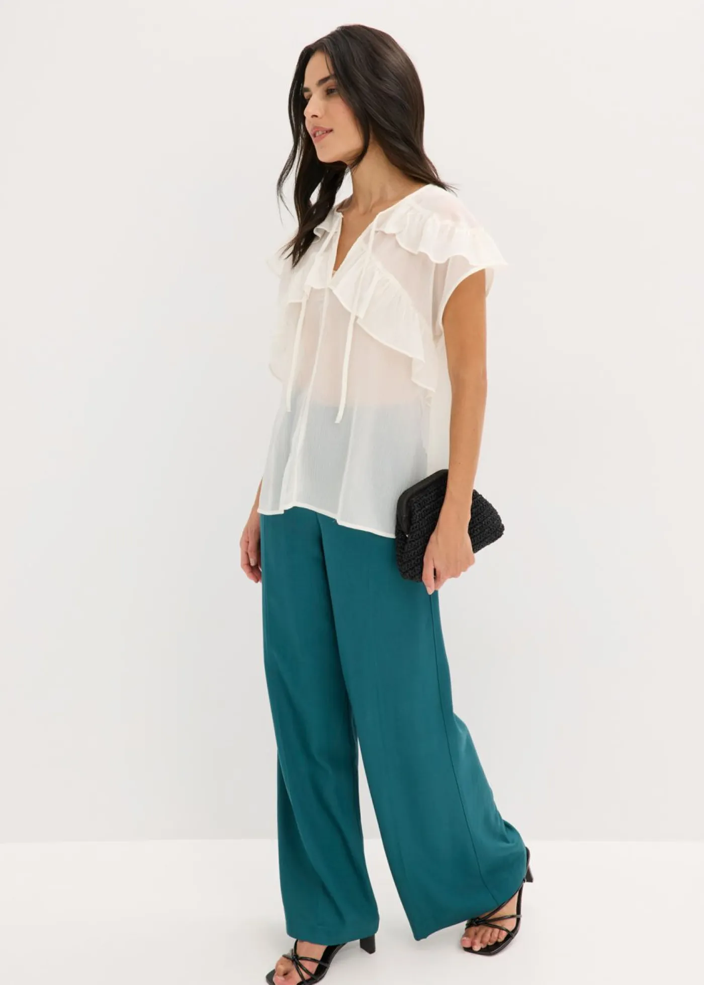 bonprix bonprix Camisas Y Blusas>Blusa de gasa con volantes Blanco lana