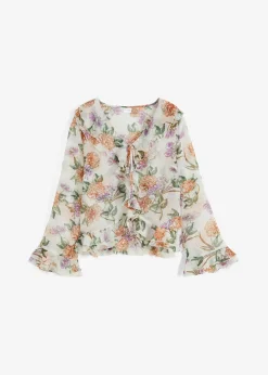 bonprix bonprix Camisas Y Blusas>Blusa de gasa con volantes Blanco de flores
