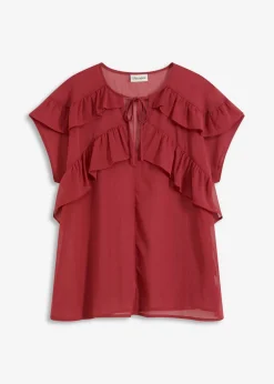 bonprix bonprix Camisas Y Blusas>Blusa de gasa con volantes Rojo