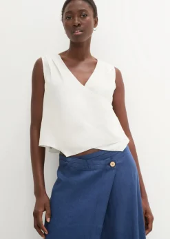 Mujer bonprix bonprix Blusa de lino puro con efecto cruzado