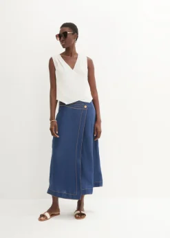 Mujer bonprix bonprix Blusa de lino puro con efecto cruzado