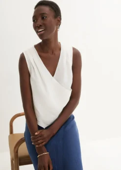 Mujer bonprix bonprix Blusa de lino puro con efecto cruzado