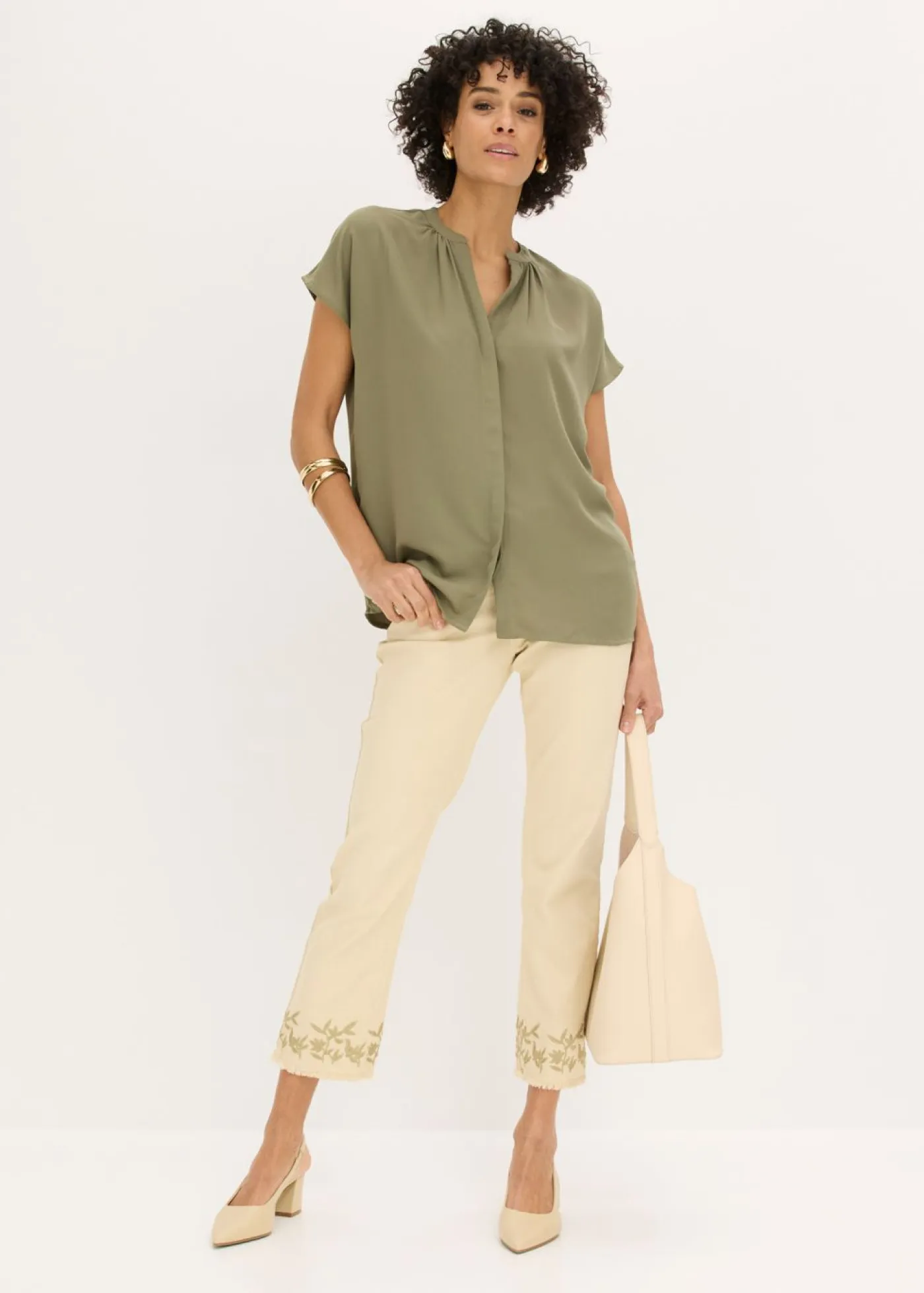 Mujer bonprix bonprix Blusa de manga corta con botones ocultos