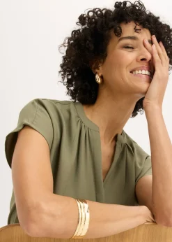 Mujer bonprix bonprix Blusa de manga corta con botones ocultos