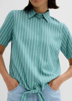 Mujer bonprix bonprix Blusa de manga corta con detalle de nudo y diseño a rayas