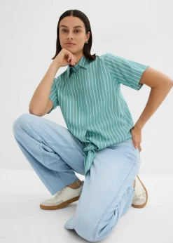Mujer bonprix bonprix Blusa de manga corta con detalle de nudo y diseño a rayas