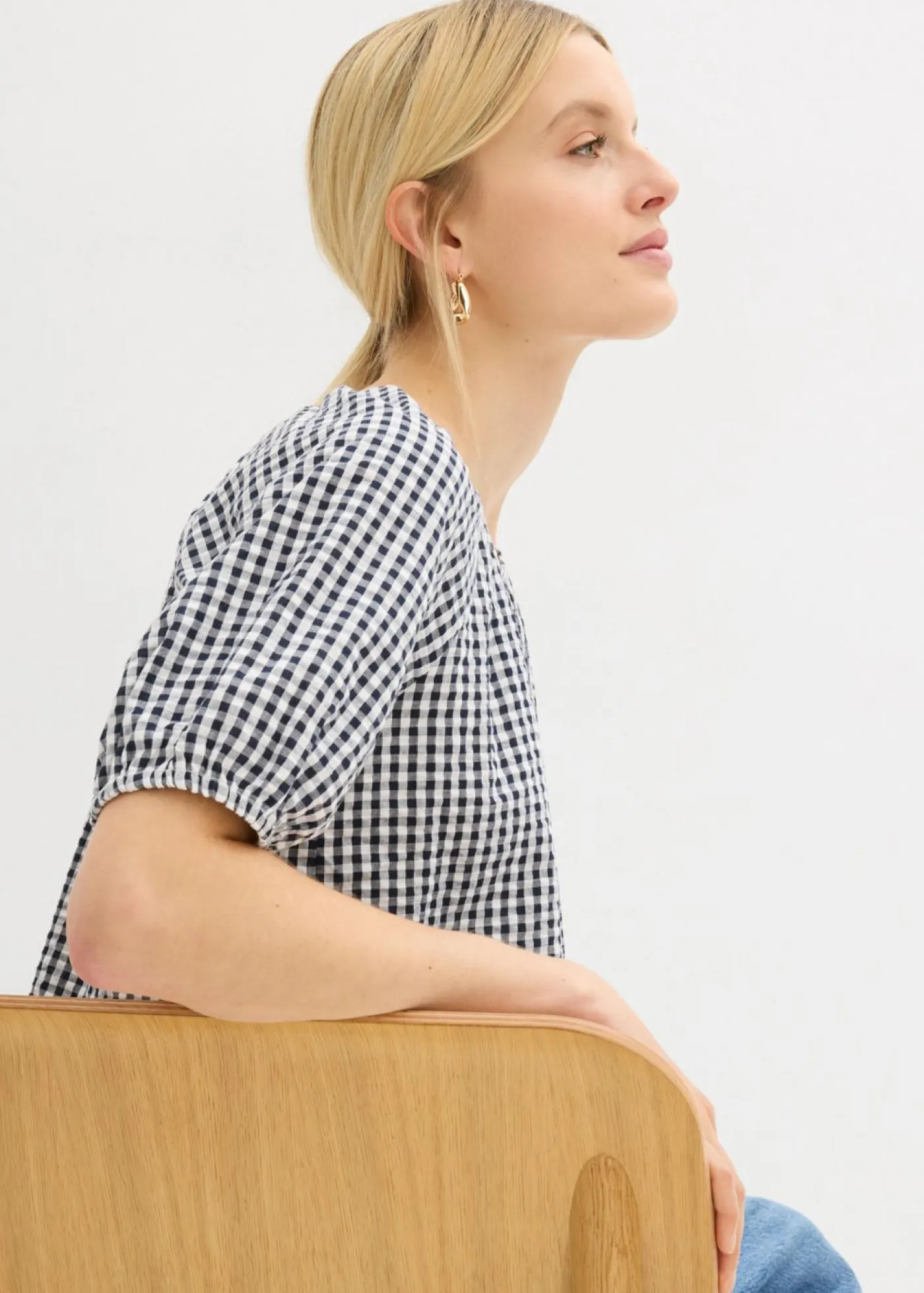 bonprix bonprix Camisas Y Blusas|Novedades>Blusa de manga corta de algodón puro Azul marino-blanco