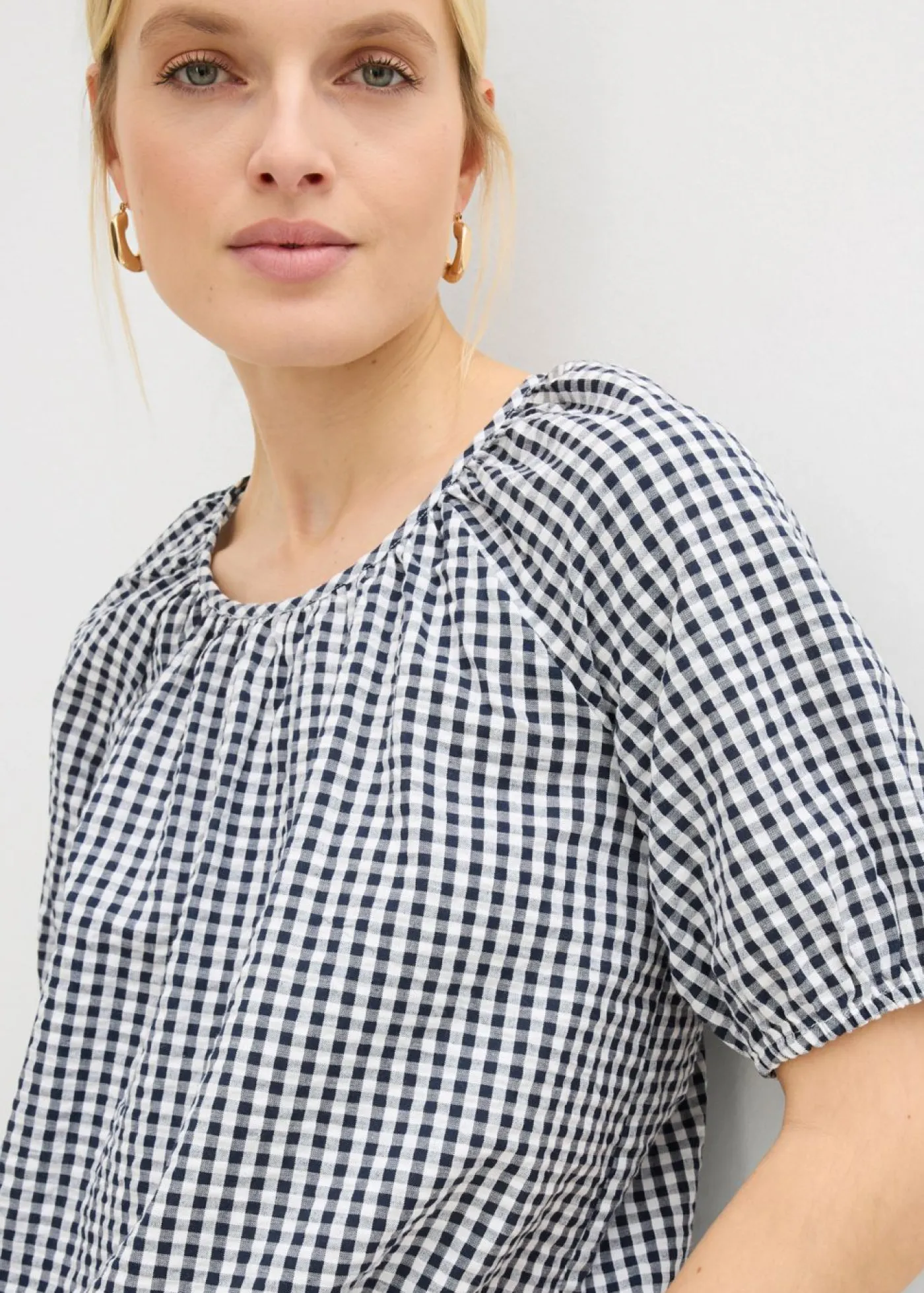 bonprix bonprix Camisas Y Blusas|Novedades>Blusa de manga corta de algodón puro Azul marino-blanco