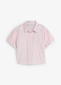bonprix bonprix Camisas Y Blusas>Blusa de manga corta de algodón puro rosa pastel-azul claro con rayas